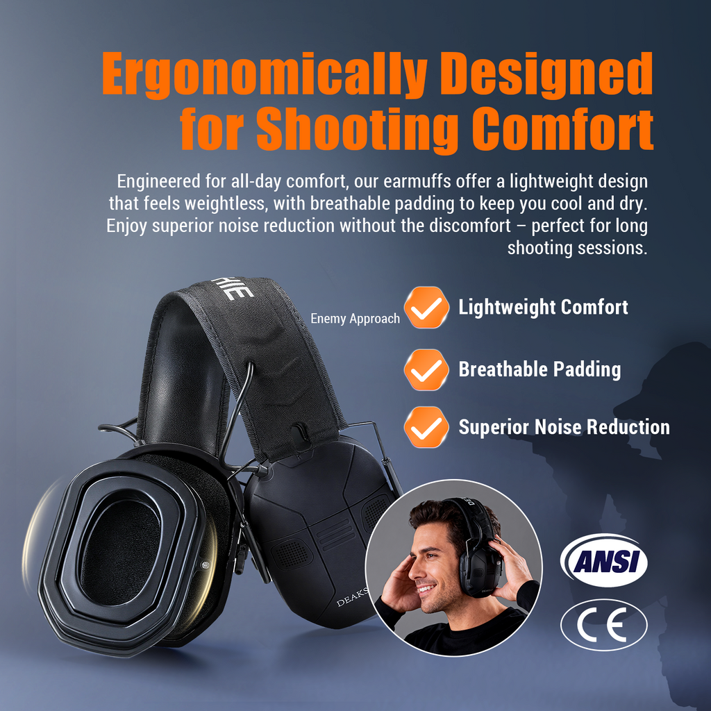 DEAKSHIE Electronic Shooting Ear Protection with Bluetooth, 6X Sound Amplification, 4-Mic Directional Hearing Enhancement, 30dB SNR Noise Reduction, Gel Ear Pads for Range Comfort – Shooting & Hunting