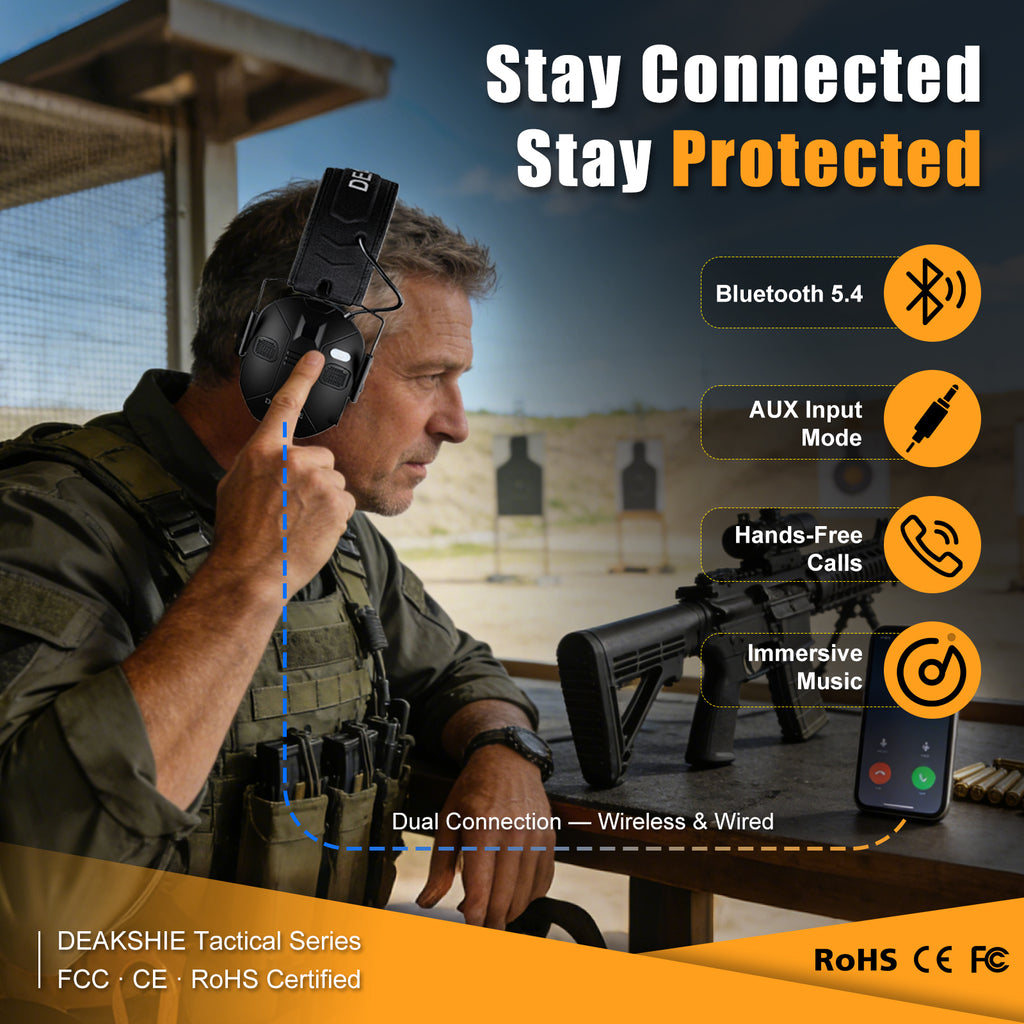 DEAKSHIE Electronic Shooting Ear Protection with Bluetooth, 6X Sound Amplification, 4-Mic Directional Hearing Enhancement, 30dB SNR Noise Reduction, Gel Ear Pads for Range Comfort – Shooting & Hunting